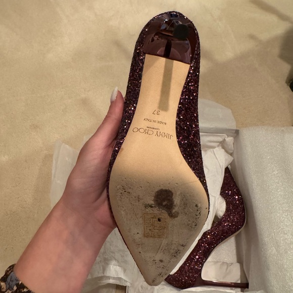 Jimmy Choo Wine Size 7B Very Gently Worn Beautiful Sparkly Heels - Picture 8 of 9